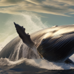 Imagen de una ballena jorobada flotando en la superficie del agua, descansando con la cabeza ligeramente levantada. Fascinante adaptación al sueño en el océano.