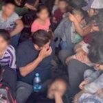 Agentes del INM y autoridades locales revisan un tractocamión en Samalayuca, Chihuahua, donde se descubrieron 131 migrantes de Guatemala, Ecuador y El Salvador viajando en condiciones precarias. Los migrantes han sido trasladados a una estancia provisional en Janos para su proceso migratorio.