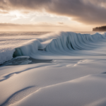 Imagen de olas congeladas en un paisaje invernal, mostrando la belleza y rareza de este fenómeno natural impresionante