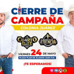Roberto Lucero y Raymundo Bejarano en su primer cierre de campaña en Colonia Juárez, Casas Grandes, con música en vivo de Cuarto Elite y Conjunto Esencia Norteña.