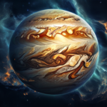 Una representación artística de Júpiter y el Sol mostrando su peculiar relación orbital en el sistema solar
