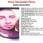 Fotografía y descripción de Omar Hernández Pérez, desaparecido en Nuevo Casas Grandes en junio de 2020. Información detallada sobre su apariencia y tatuajes distintivos.