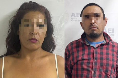 Elementos de la AEI detienen a Fernando J. S. y Marvia Angélica H. C. en Nuevo Casas Grandes por delitos contra la salud y desobediencia, asegurando bolsas con marihuana.