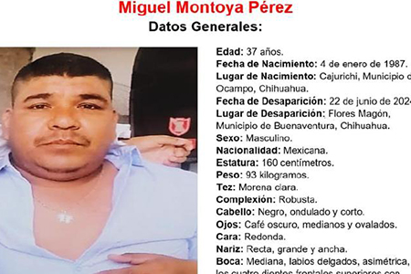 Miguel Montoya, 37 años, sigue desaparecido en Flores Magón, Chihuahua; familia pide ayuda urgente.