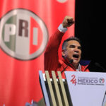 Alejandro Moreno durante su discurso en la Asamblea Nacional del PRI, en el Pepsi Center de la Ciudad de México.