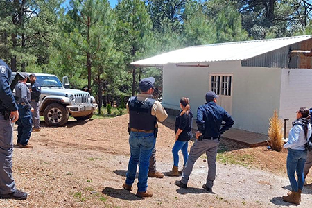 Fiscalía y Comisión Local realizan búsqueda en Madera por cuatro personas desaparecidas, recorriendo 9 mil metros cuadrados con apoyo de dron y perros.