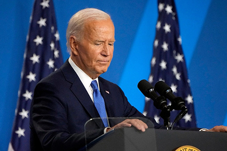 Joe Biden en conferencia de prensa defiende su candidatura presidencial.