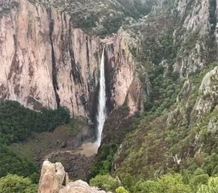 Impresionante vista de la cascada de Basaseachi resurgiendo con fuerza tras las lluvias en Chihuahua.