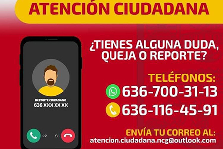 Municipio de Nuevo Casas Grandes ofrece una línea de atención ciudadana para que los habitantes puedan comunicar sus dudas, quejas o reportes. Contacta por WhatsApp al 636-700-31-13, por llamada al 636-116-45-91 o envía un correo a atencion.ciudadana.ncg@outlook.com.