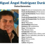 Imagen del cartel de recompensa de $200,000 por Miguel Ángel Rodríguez Durán, desaparecido en San Buenaventura, Chihuahua. La Fiscalía de Chihuahua solicita información veraz para localizarlo. Miguel Ángel tiene 53 años, mide 1.80 metros y es originario de Nuevo Casas Grandes.