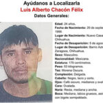 Fotografía de Luis Alberto Chacón Félix, desaparecido en Ignacio Zaragoza, Chihuahua el 5 de agosto de 2024, solicitando ayuda para su localización.