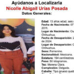 Nicolle Abigaíl Urías Posada, de 13 años, desaparecida en Madera, Chihuahua, el 20 de septiembre. Se solicita el apoyo de la ciudadanía para localizarla.