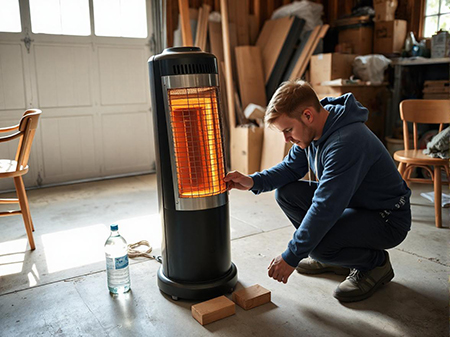 Hogar con calefactor a gas en temporada de frío; se recomienda mantener ventilación para prevenir intoxicación por monóxido de carbono.