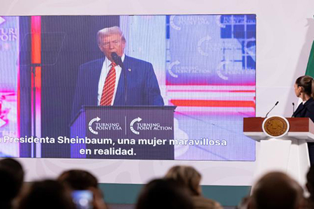 Claudia Sheinbaum agradeció a Donald Trump por llamarla “mujer maravillosa” y reafirmó que México no aceptará intervenciones extranjeras en temas de seguridad.